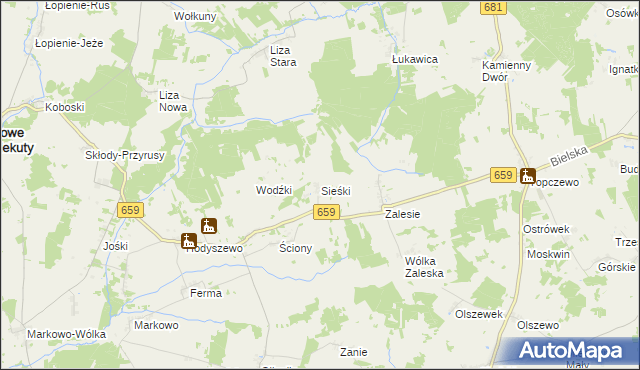 mapa Sieśki gmina Wyszki, Sieśki gmina Wyszki na mapie Targeo