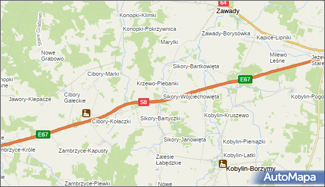 mapa Sikory-Wojciechowięta, Sikory-Wojciechowięta na mapie Targeo