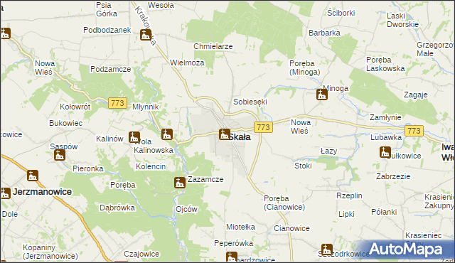 mapa Skała powiat krakowski, Skała powiat krakowski na mapie Targeo