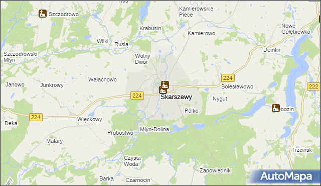 mapa Skarszewy powiat starogardzki, Skarszewy powiat starogardzki na mapie Targeo