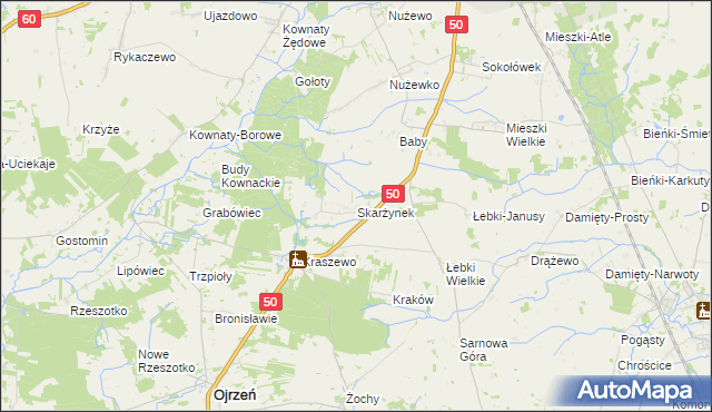 mapa Skarżynek gmina Ojrzeń, Skarżynek gmina Ojrzeń na mapie Targeo