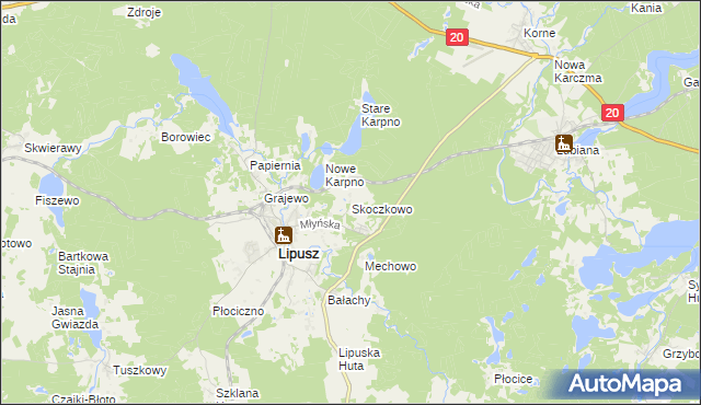 mapa Skoczkowo gmina Lipusz, Skoczkowo gmina Lipusz na mapie Targeo