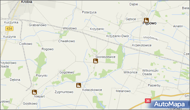 mapa Skoraszewice, Skoraszewice na mapie Targeo