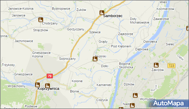 mapa Skotniki gmina Samborzec, Skotniki gmina Samborzec na mapie Targeo