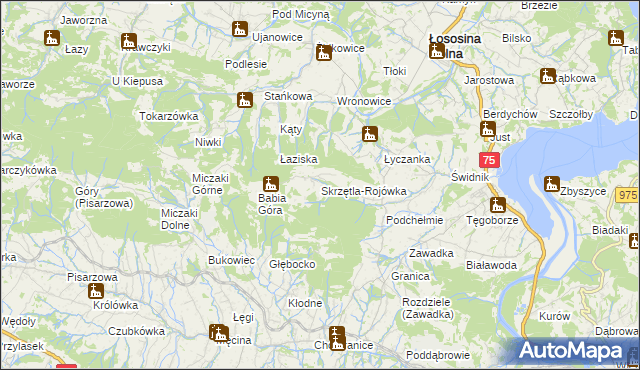 mapa Skrzętla-Rojówka, Skrzętla-Rojówka na mapie Targeo