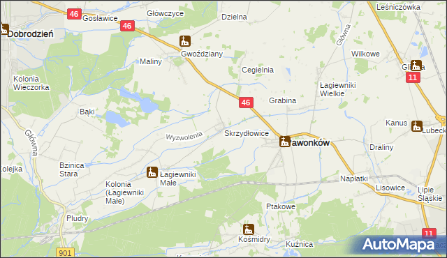 mapa Skrzydłowice, Skrzydłowice na mapie Targeo