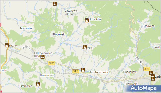 mapa Skrzynka gmina Lądek-Zdrój, Skrzynka gmina Lądek-Zdrój na mapie Targeo