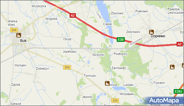 mapa Skrzynki gmina Stęszew, Skrzynki gmina Stęszew na mapie Targeo