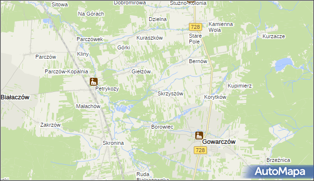 mapa Skrzyszów gmina Gowarczów, Skrzyszów gmina Gowarczów na mapie Targeo