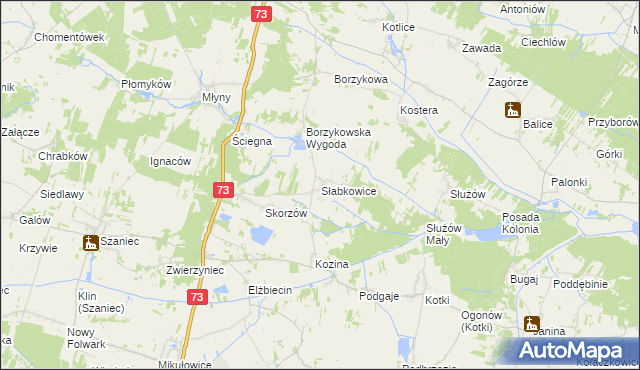 mapa Słabkowice, Słabkowice na mapie Targeo