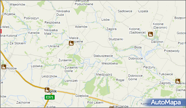 mapa Słabuszewice, Słabuszewice na mapie Targeo