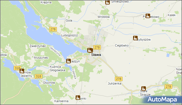 mapa Sława powiat wschowski, Sława powiat wschowski na mapie Targeo