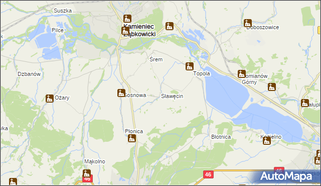 mapa Sławęcin gmina Kamieniec Ząbkowicki, Sławęcin gmina Kamieniec Ząbkowicki na mapie Targeo