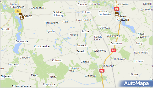 mapa Sławęcin gmina Lubień Kujawski, Sławęcin gmina Lubień Kujawski na mapie Targeo