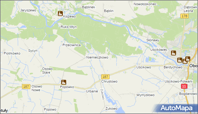 mapa Sławienko gmina Oborniki, Sławienko gmina Oborniki na mapie Targeo