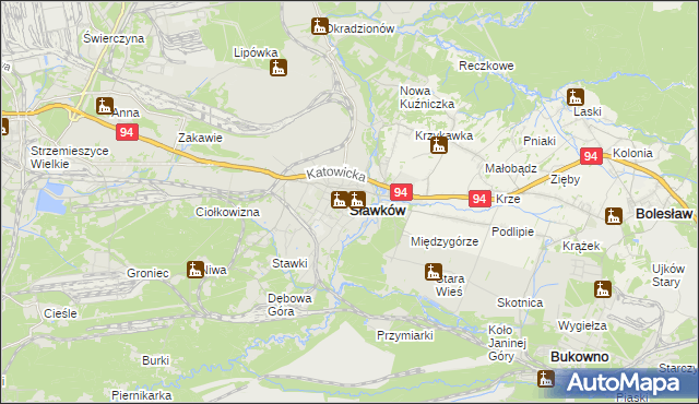 mapa Sławków powiat będziński, Sławków powiat będziński na mapie Targeo