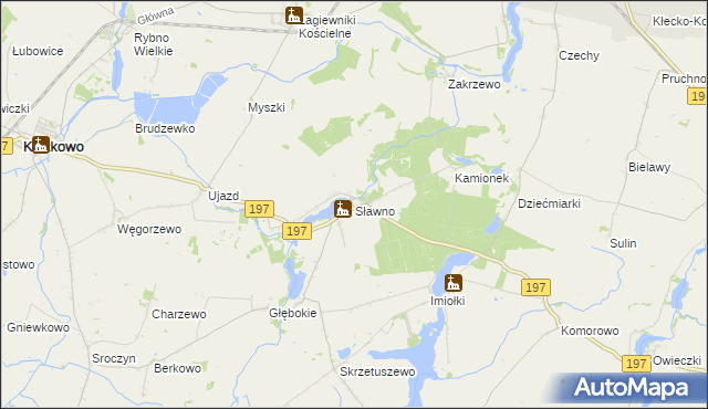 mapa Sławno gmina Kiszkowo, Sławno gmina Kiszkowo na mapie Targeo