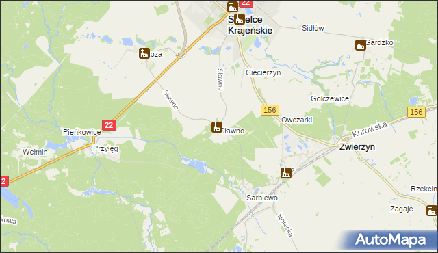 mapa Sławno gmina Strzelce Krajeńskie, Sławno gmina Strzelce Krajeńskie na mapie Targeo