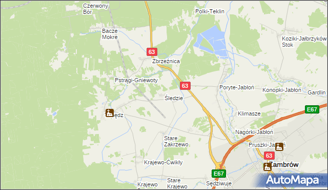 mapa Śledzie gmina Zambrów, Śledzie gmina Zambrów na mapie Targeo