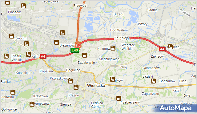 mapa Śledziejowice, Śledziejowice na mapie Targeo