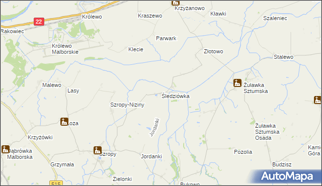 mapa Śledziówka gmina Stary Targ, Śledziówka gmina Stary Targ na mapie Targeo