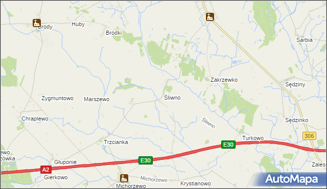 mapa Śliwno gmina Kuślin, Śliwno gmina Kuślin na mapie Targeo