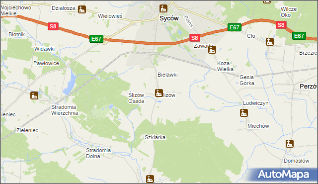 mapa Ślizów, Ślizów na mapie Targeo