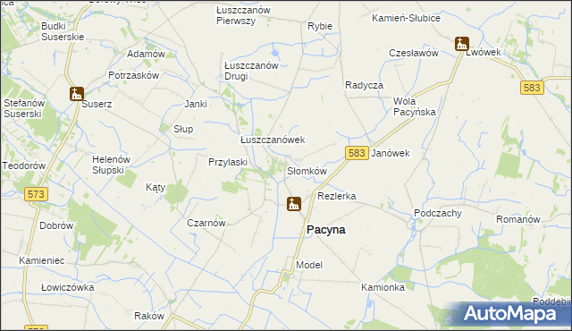 mapa Słomków gmina Pacyna, Słomków gmina Pacyna na mapie Targeo