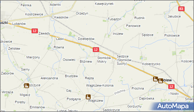mapa Słomków Mokry, Słomków Mokry na mapie Targeo
