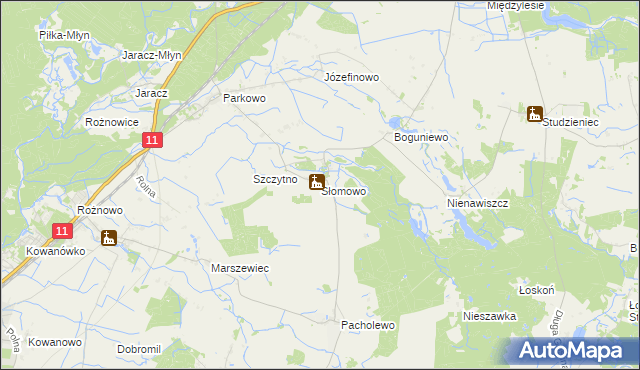 mapa Słomowo gmina Rogoźno, Słomowo gmina Rogoźno na mapie Targeo