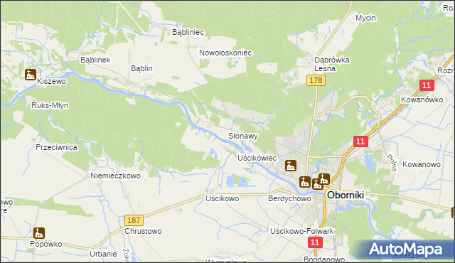 mapa Słonawy gmina Oborniki, Słonawy gmina Oborniki na mapie Targeo