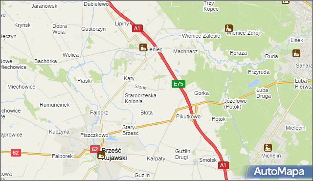 mapa Słone gmina Brześć Kujawski, Słone gmina Brześć Kujawski na mapie Targeo