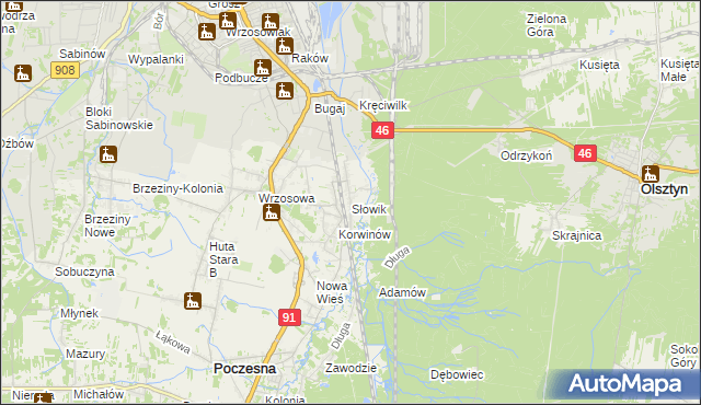 mapa Słowik gmina Poczesna, Słowik gmina Poczesna na mapie Targeo