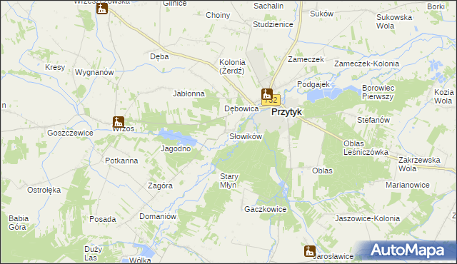 mapa Słowików gmina Przytyk, Słowików gmina Przytyk na mapie Targeo