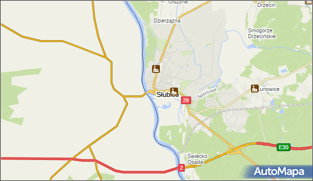 mapa Słubice, Słubice na mapie Targeo