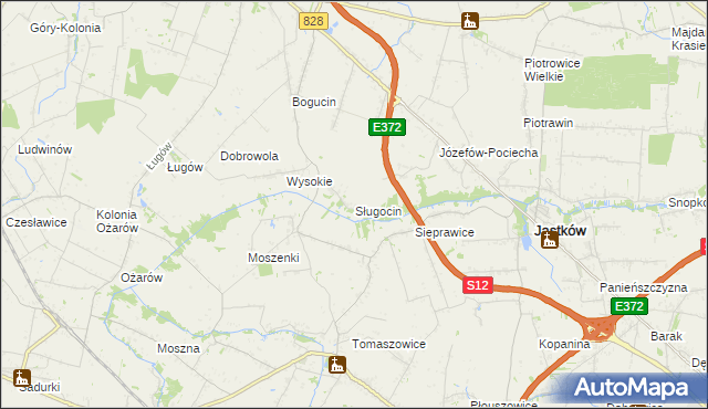 mapa Sługocin gmina Jastków, Sługocin gmina Jastków na mapie Targeo