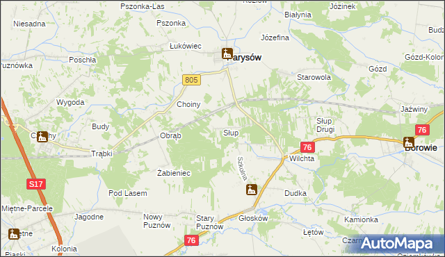 mapa Słup gmina Parysów, Słup gmina Parysów na mapie Targeo