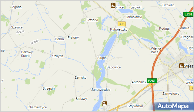 mapa Słupia gmina Stęszew, Słupia gmina Stęszew na mapie Targeo