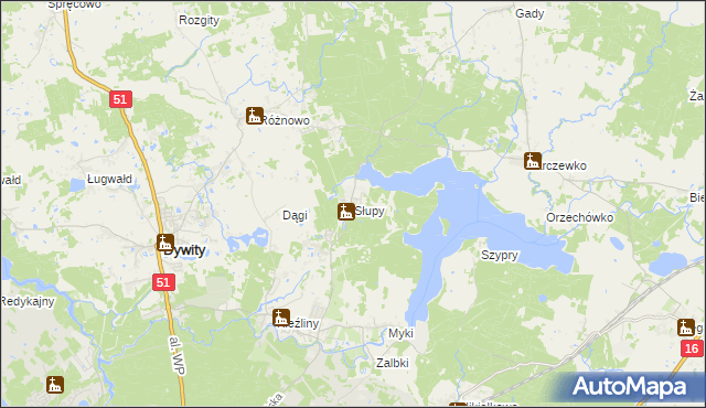 mapa Słupy gmina Dywity, Słupy gmina Dywity na mapie Targeo
