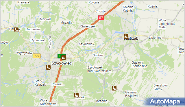 mapa Śmiłów gmina Jastrząb, Śmiłów gmina Jastrząb na mapie Targeo