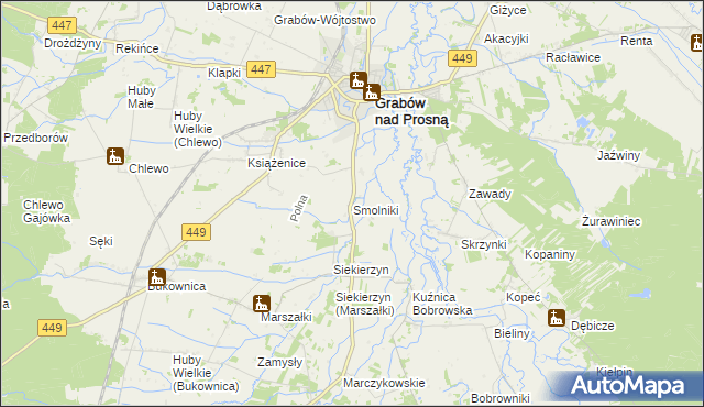 mapa Smolniki gmina Grabów nad Prosną, Smolniki gmina Grabów nad Prosną na mapie Targeo