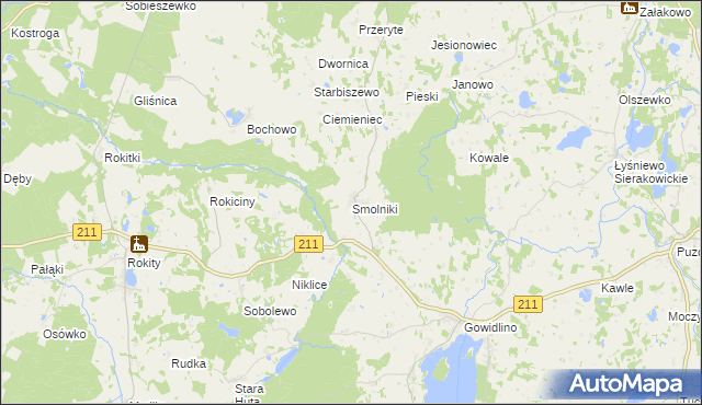 mapa Smolniki gmina Sierakowice, Smolniki gmina Sierakowice na mapie Targeo