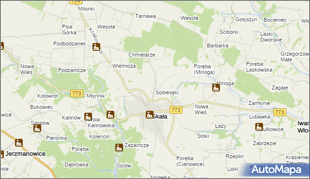 mapa Sobiesęki gmina Skała, Sobiesęki gmina Skała na mapie Targeo