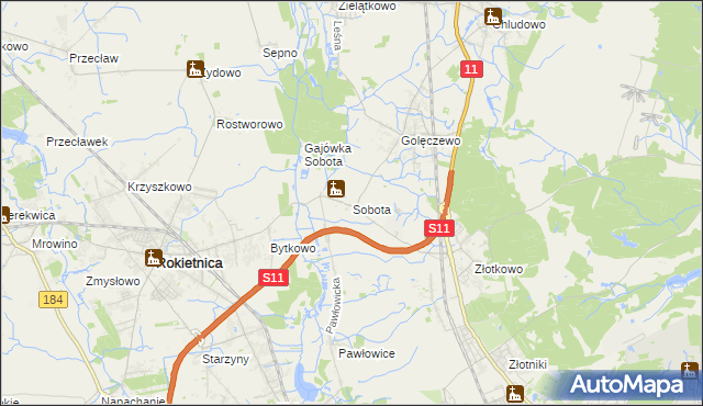 mapa Sobota gmina Rokietnica, Sobota gmina Rokietnica na mapie Targeo