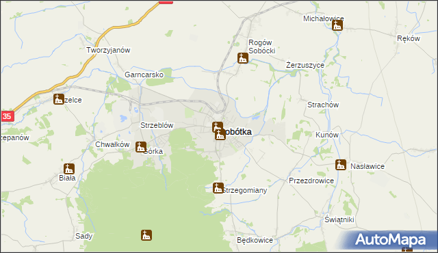 mapa Sobótka powiat wrocławski, Sobótka powiat wrocławski na mapie Targeo