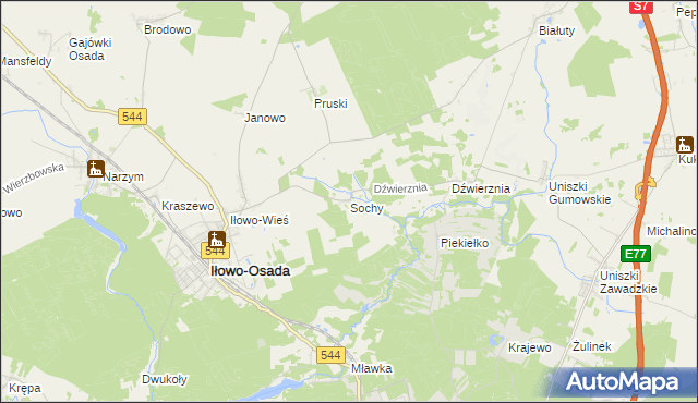 mapa Sochy gmina Iłowo-Osada, Sochy gmina Iłowo-Osada na mapie Targeo