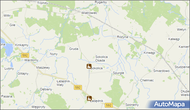 mapa Sokolica Osada, Sokolica Osada na mapie Targeo