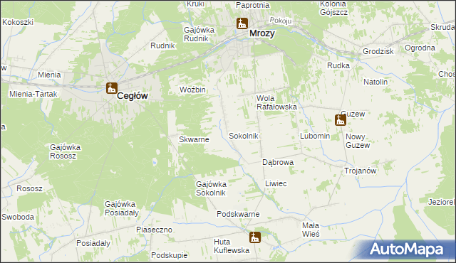 mapa Sokolnik gmina Mrozy, Sokolnik gmina Mrozy na mapie Targeo