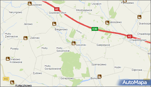 mapa Sokolniki gmina Kołaczkowo, Sokolniki gmina Kołaczkowo na mapie Targeo