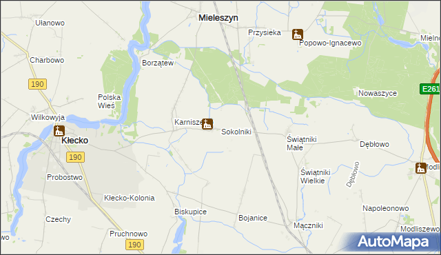 mapa Sokolniki gmina Mieleszyn, Sokolniki gmina Mieleszyn na mapie Targeo